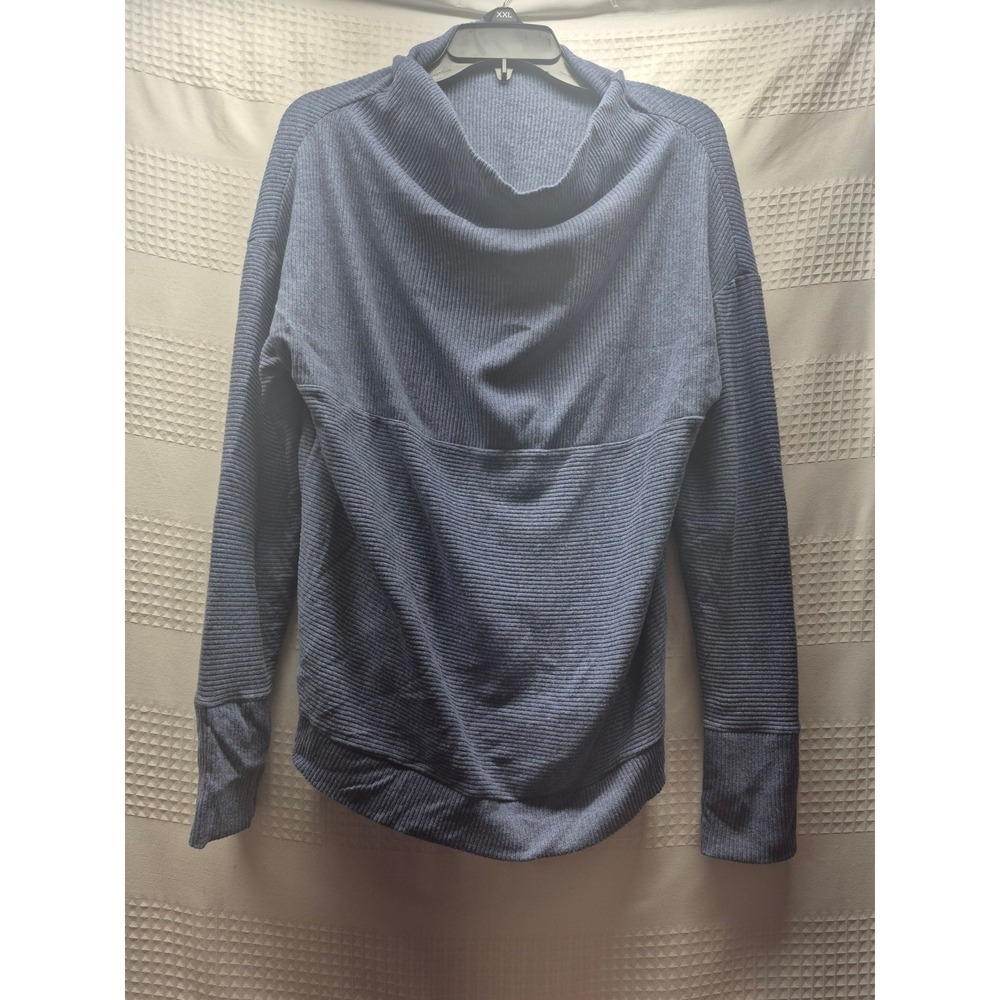 Simply Vera Wang Blue Mock Neck Pleated Long Sleeve Ottoman Top Women Med 7631